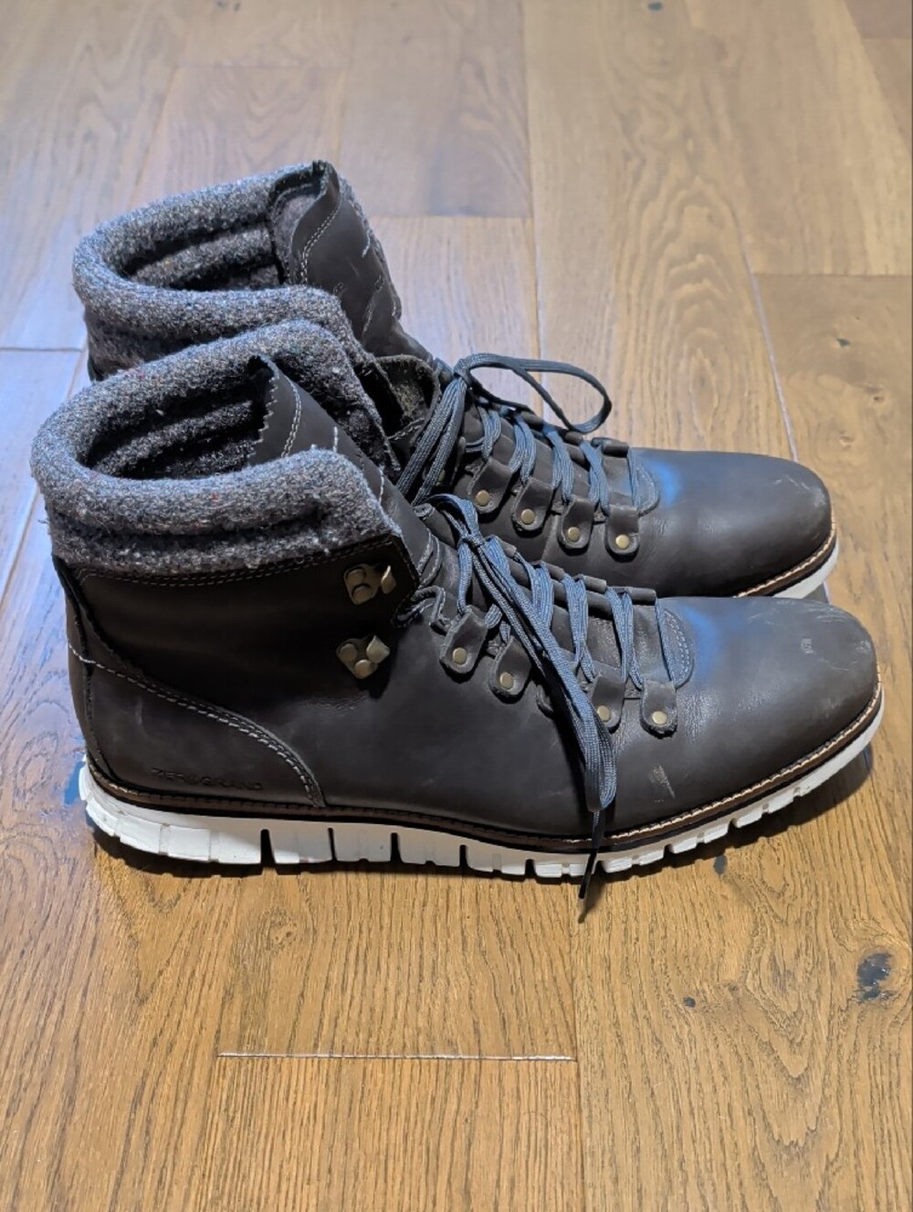 Cole Haan Brown Charcoal Gray Leather Lace-Up Boots